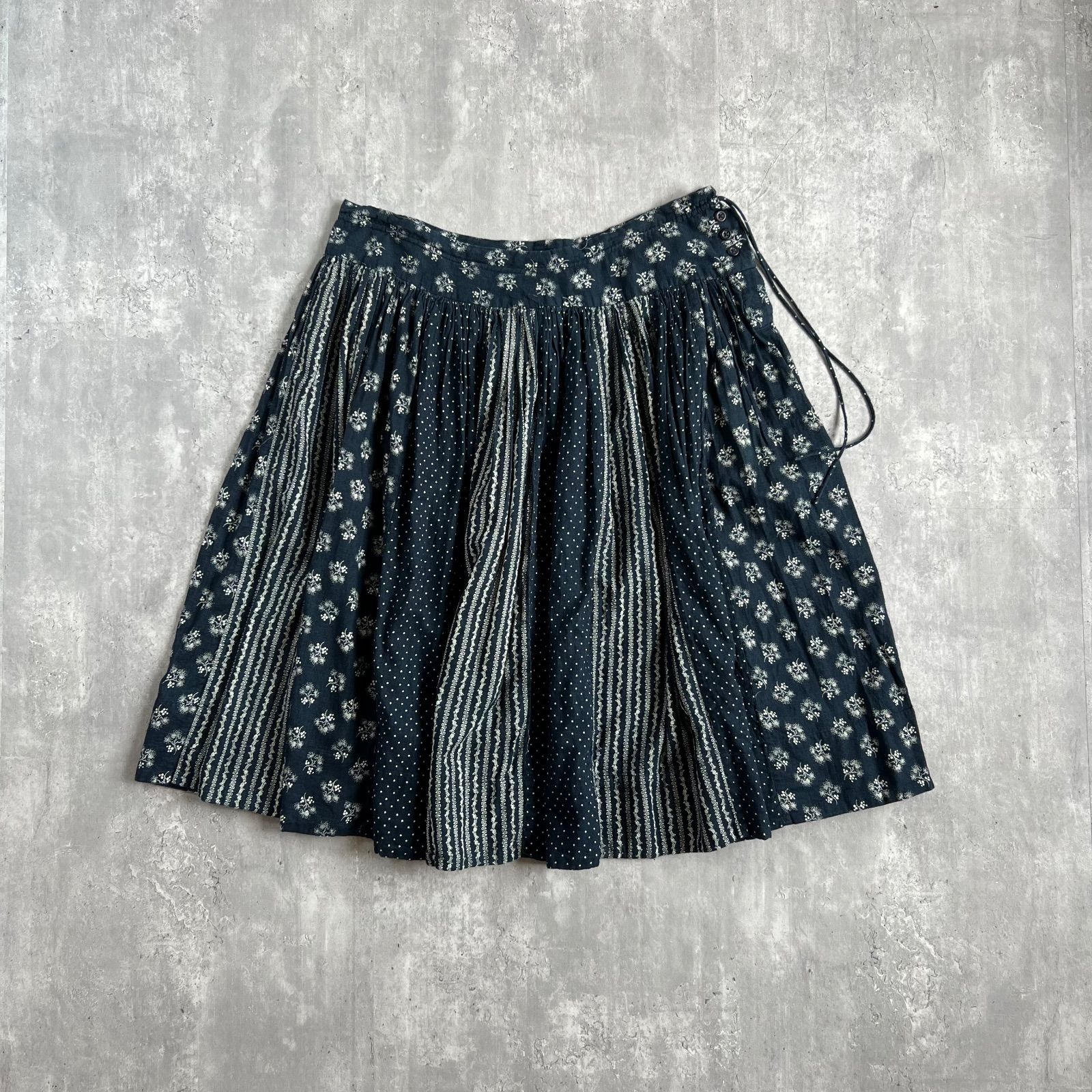 45R フォーティファイブアール YUKI COTTON インディゴ染 パッチワークギャザースカート ネイビー SIZE3