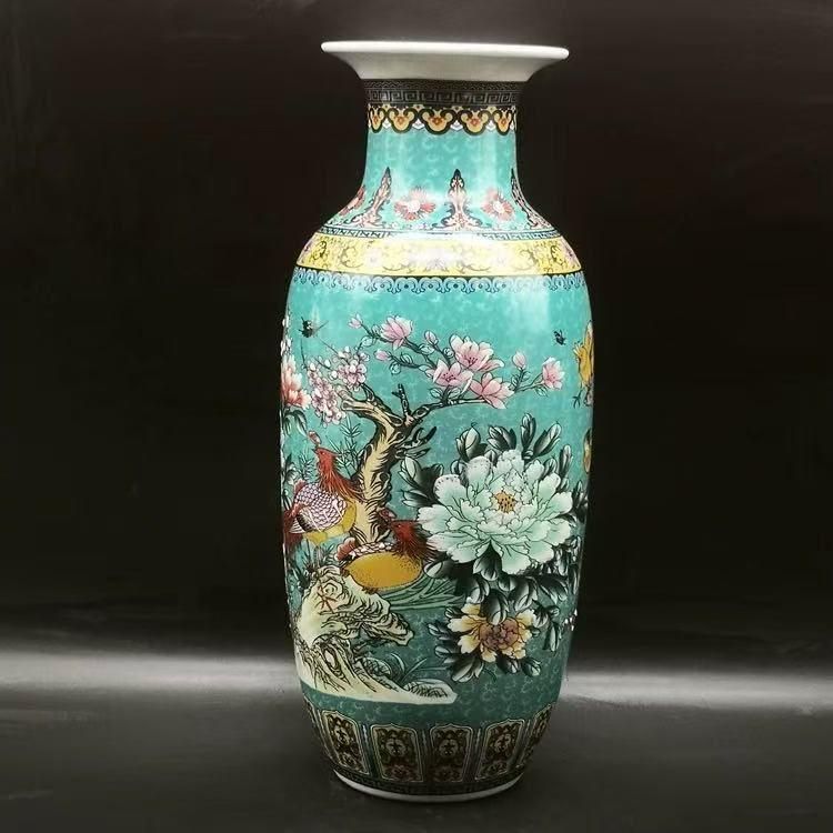 景徳鎮 陶磁器 琺瑯彩藍地満工祥鳳来儀花瓶 装飾品 現代工芸品 美術品