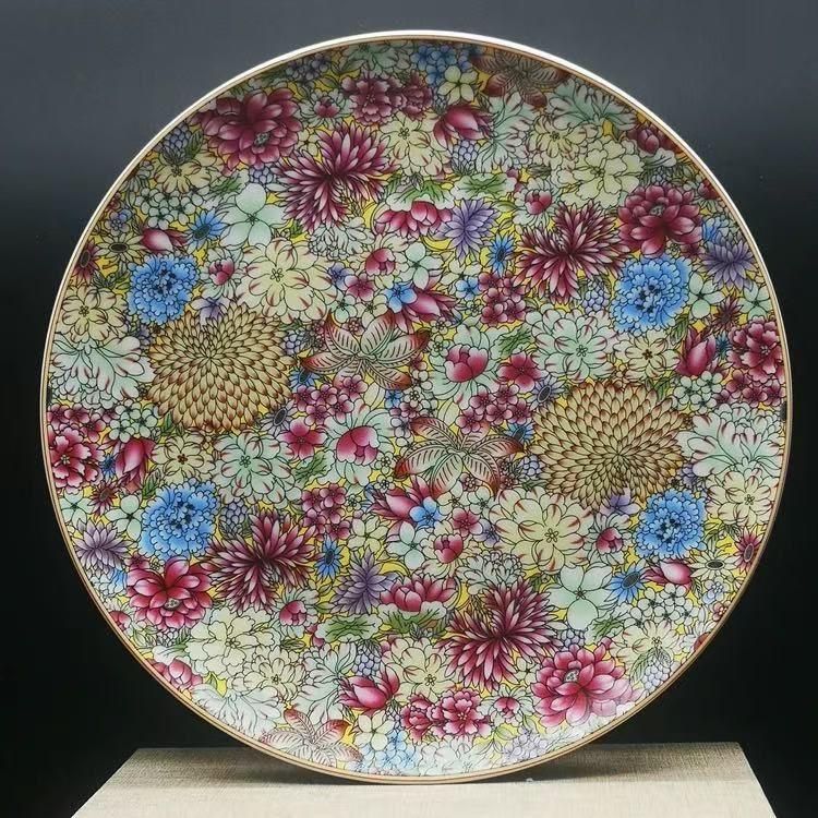 景徳鎮 陶磁器 パステル万花模様磁器盤 応接間 装飾品 現代工芸品 美術