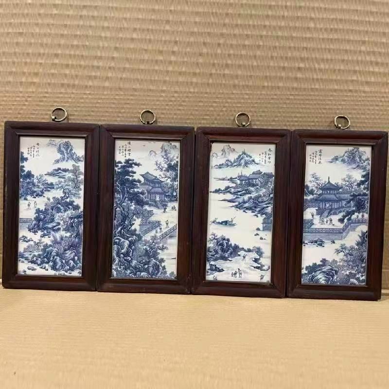 景徳鎮 青花春和景明陶板画 応接間 書斎 装飾品 工芸品 美術品 置物 景徳鎮 青花春和景明陶板画 応接間 書斎 装飾品 工芸品 美術品 置物