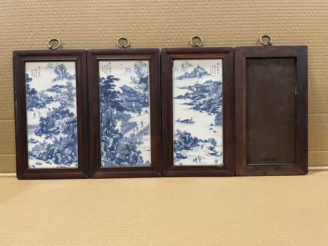 景徳鎮 青花春和景明陶板画 応接間 書斎 装飾品 工芸品 美術品 置物