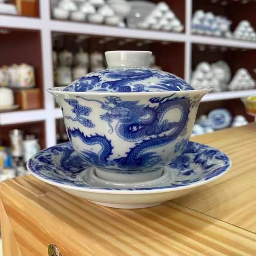 中国茶器 青花磁竜紋三才蓋碗 茶道具 煎茶器 未使用品 - メルカリ