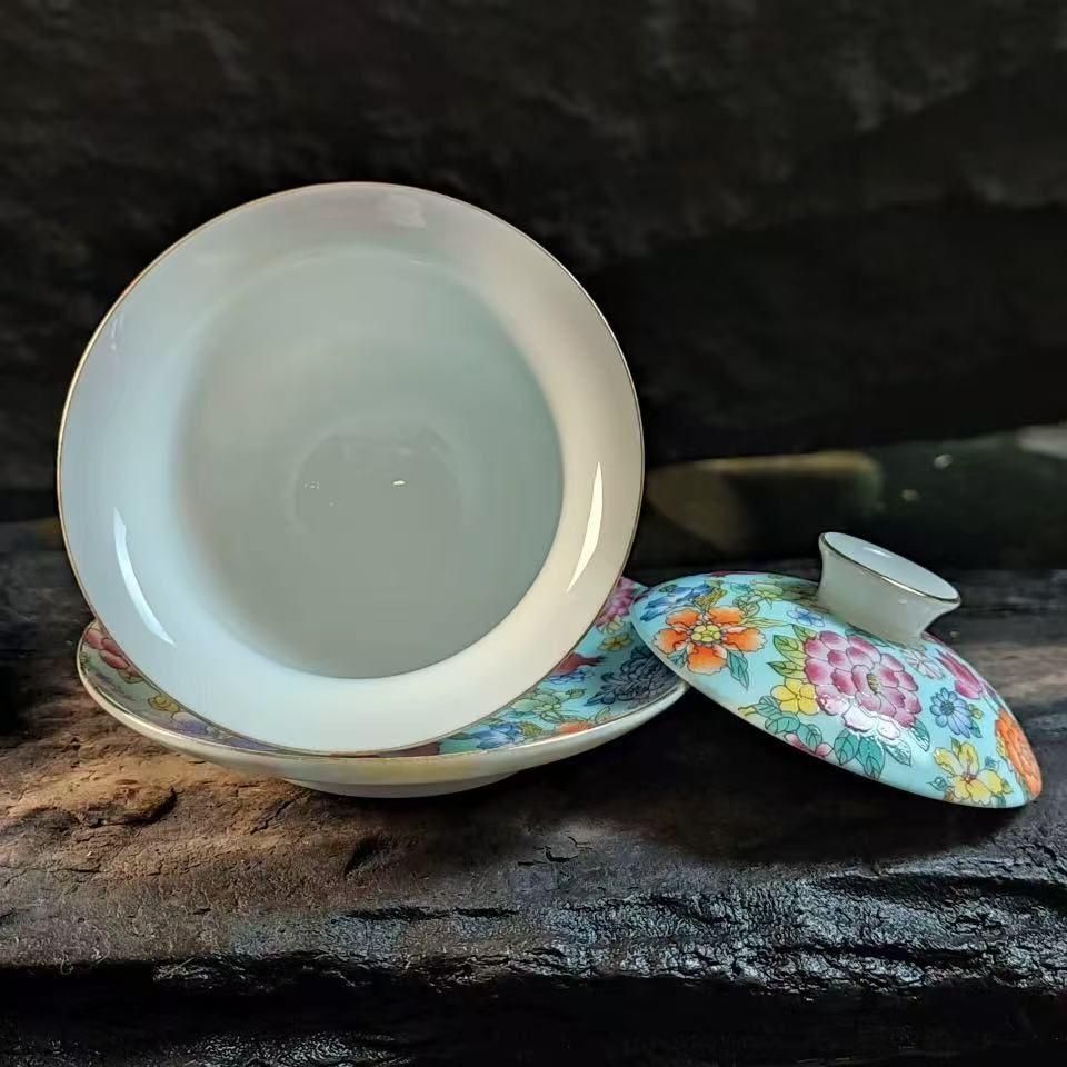 中国茶器 万花琺瑯彩三才蓋碗 茶道具 煎茶器 新品 未使用品
