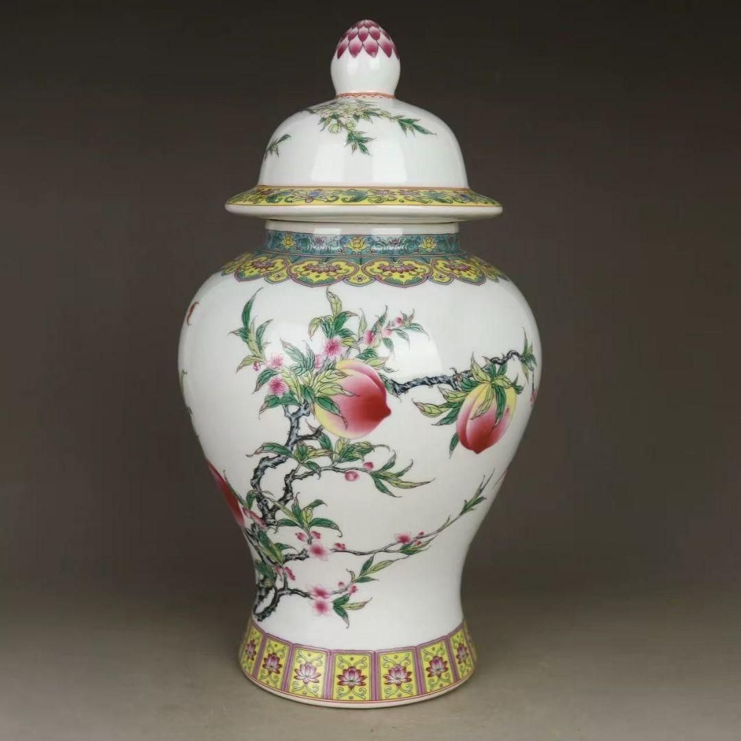 乾隆粉彩福寿九桃将軍缶 景徳鎮 陶磁器 装飾品 現代工芸品 美術品 置物