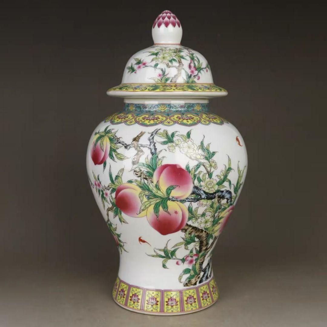 乾隆粉彩福寿九桃将軍缶 景徳鎮 陶磁器 装飾品 現代工芸品 美術品 置物 乾隆粉彩福寿九桃将軍缶 景徳鎮 陶磁器 装飾品 現代工芸品 美術品 置物