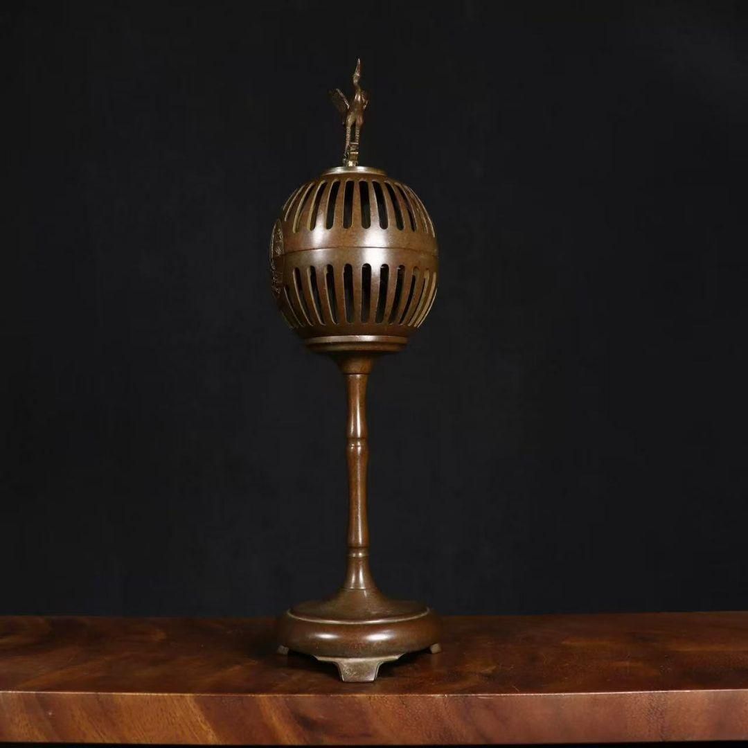 銅製 鶴守宮灯香炉檀香炉 禅意 茶室薫香炉 香道具 装飾品