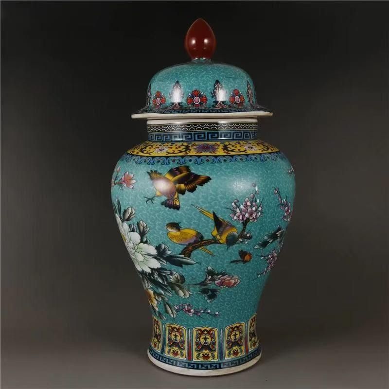 琺瑯彩祥鳳凰花鳥将軍壺 景徳鎮 陶磁器 装飾品 現代工芸品 美術品 置物