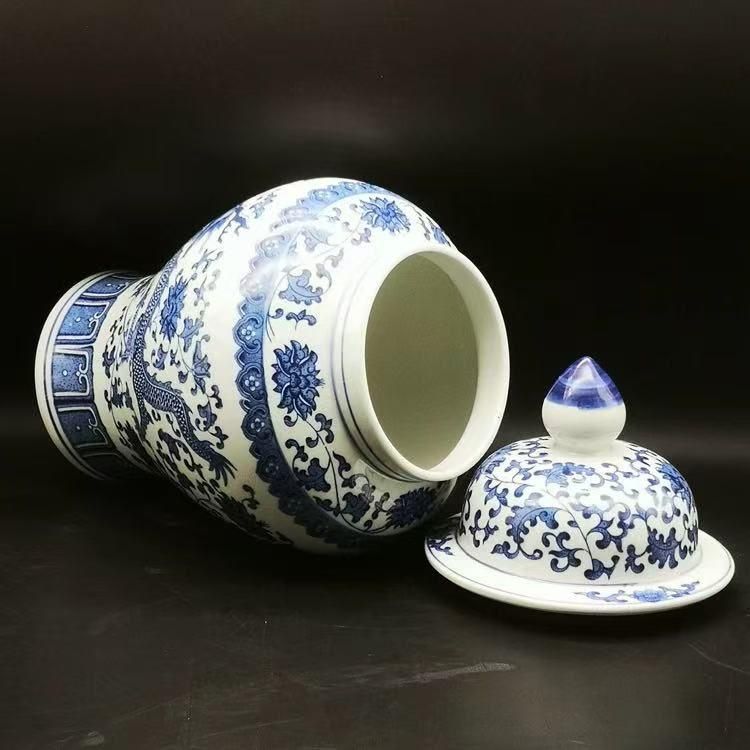 清乾隆青花纏枝竜紋将軍缶 景徳鎮 陶磁器 装飾品 現代工芸品 美術品