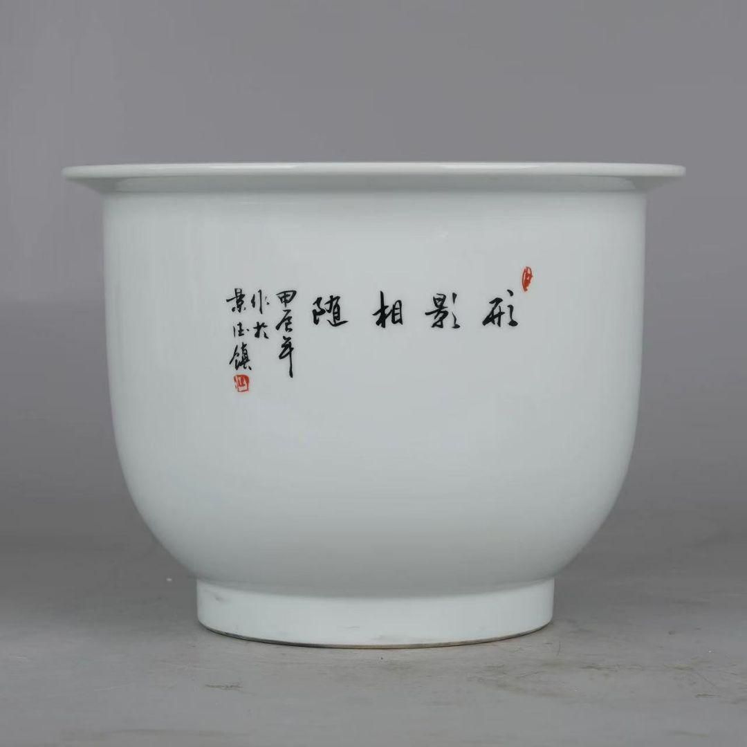 景徳鎮 花鳥紋蘭盆 盆栽鉢 中国鉢 植木鉢 多肉植物鉢 小品盆栽鉢 山