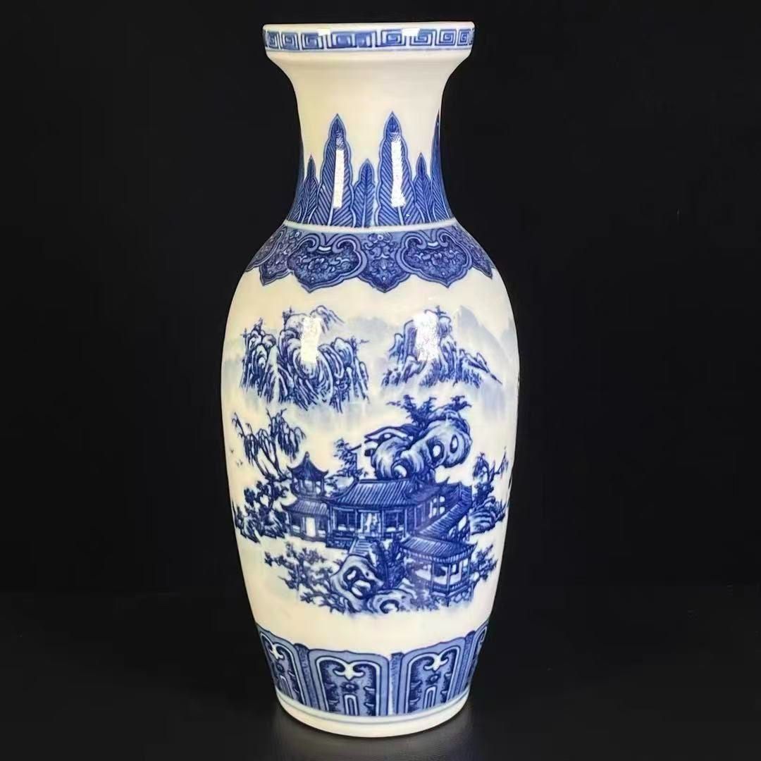 鯖山水賞瓶 工芸品 陶磁器 装飾品 花瓶 花器 美品 美術品 置物 陶芸