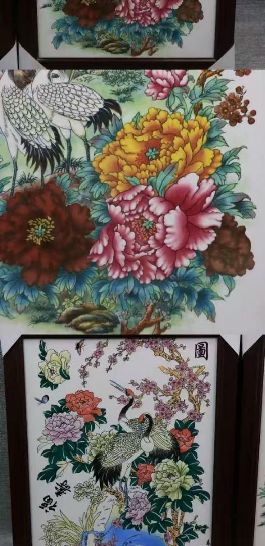 景徳鎮 花鳥図陶板画 応接間 書斎 懸掛 装飾品 工芸品 美術品 置物