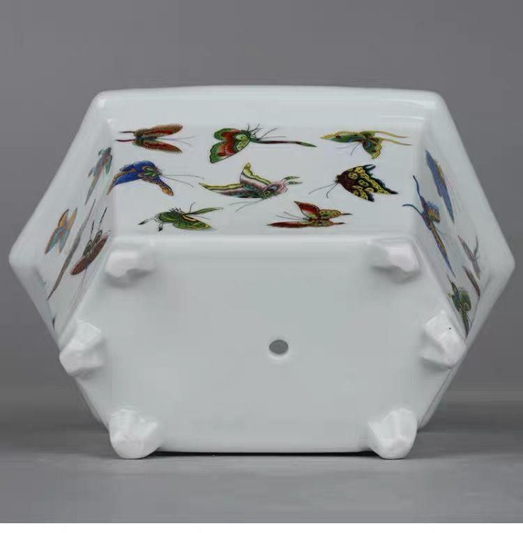 中国美術 梅紋樣 黄泥盆栽鉢 植木鉢 紅花怒放 中古】盆栽鉢 落款あり