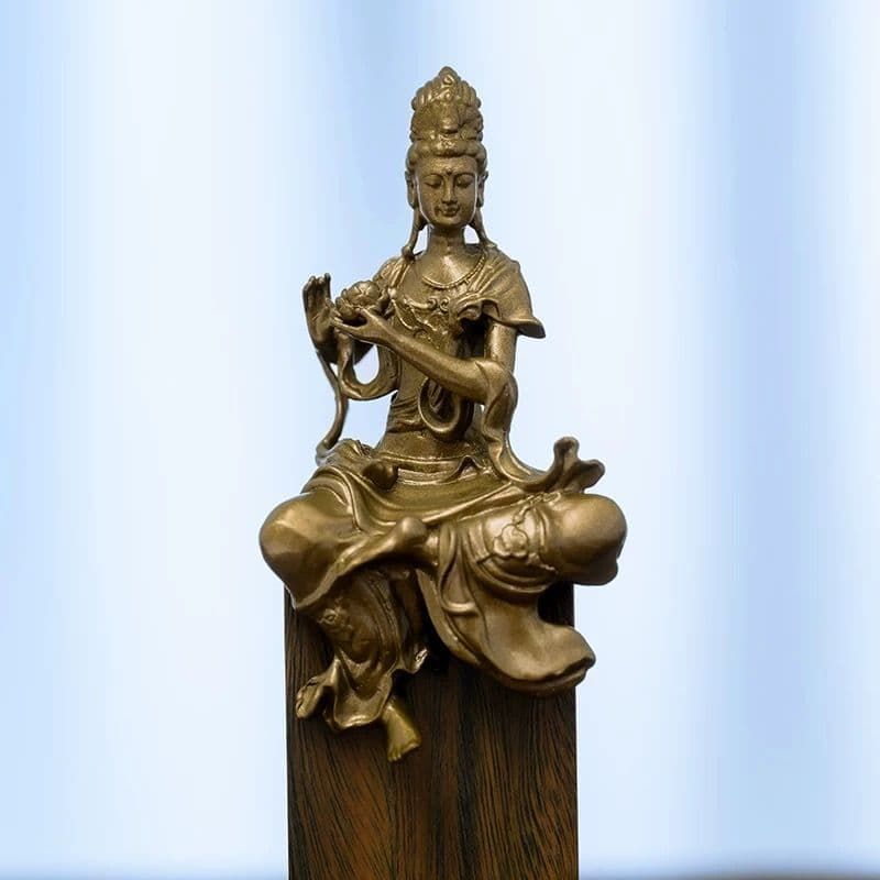 仏教美術 持蓮自在観音像 小仏像 銅製 銅器