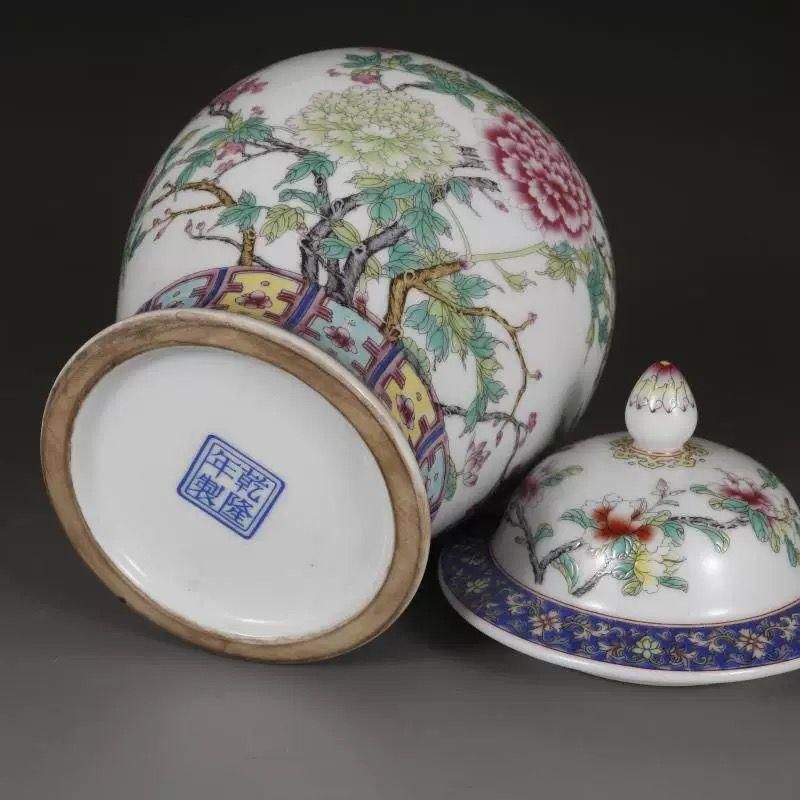 緑地パステル戦将紋お茶の缶 景徳鎮 陶磁器 装飾品 現代工芸品 美術品
