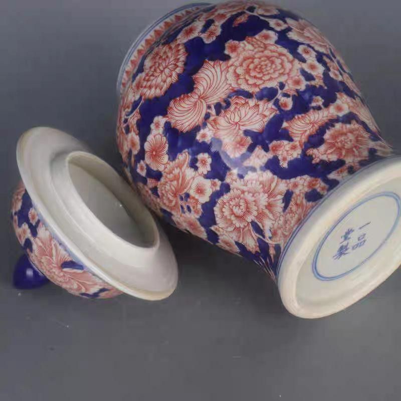 万花紋将軍缶 賞物観賞瓶 景徳鎮 陶磁器 現代工芸品 美術品 置物