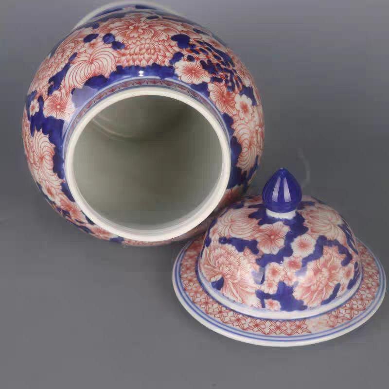 万花紋将軍缶 賞物観賞瓶 景徳鎮 陶磁器 現代工芸品 美術品 置物