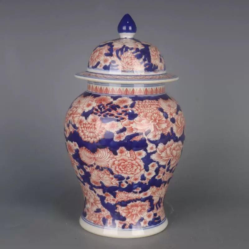 青花荷花纹将軍缶 景徳鎮 陶磁器 装飾品工芸品 美術品 置物 青花荷花纹