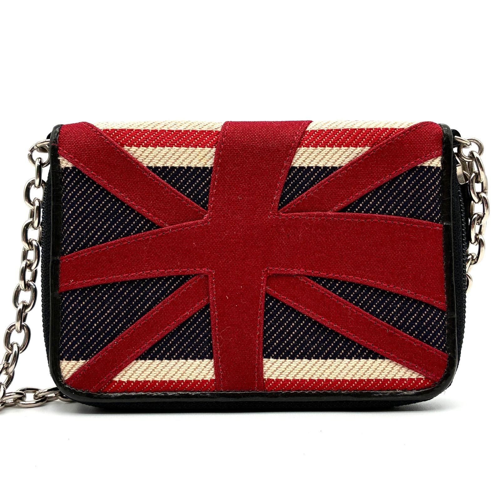 BURBERRY BLUELABEL バーバリーブルーレーベル チェーンウォレット 折り財布 イギリス国旗 レザー レディース ブラック