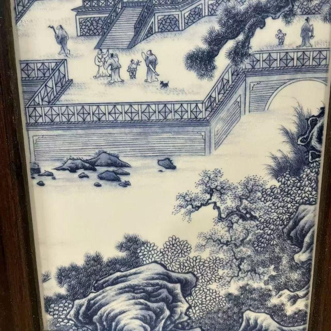 景徳鎮 青花春和景明陶板画 応接間 書斎 装飾品 工芸品 美術品 置物