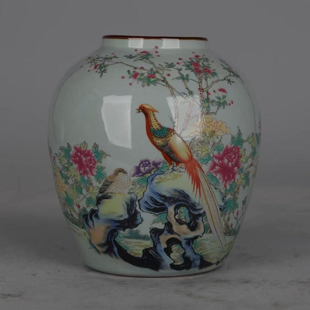 素三彩花鳥将軍缶 陶磁器 現代工芸品 美術品 装飾品 置物 素三彩花鳥将軍缶 陶磁器 現代工芸品 美術品 装飾品 置物 粉