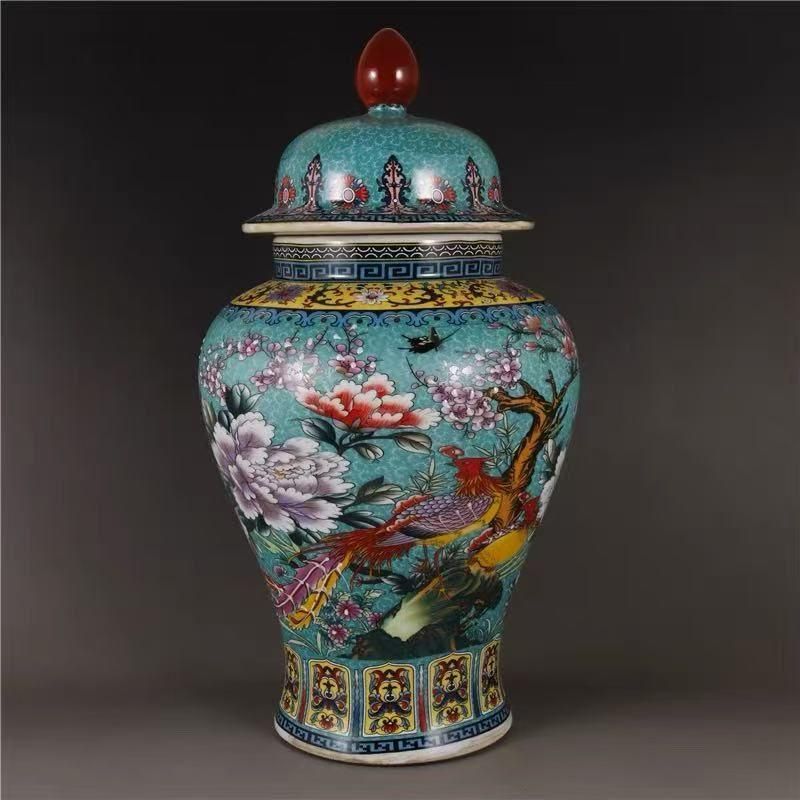 琺瑯彩祥鳳凰花鳥将軍壺 景徳鎮 陶磁器 装飾品 現代工芸品 美術品 置物 琺瑯彩祥鳳凰花鳥将軍壺 景徳鎮 陶磁器 装飾品 現代工芸品 美術品 置物