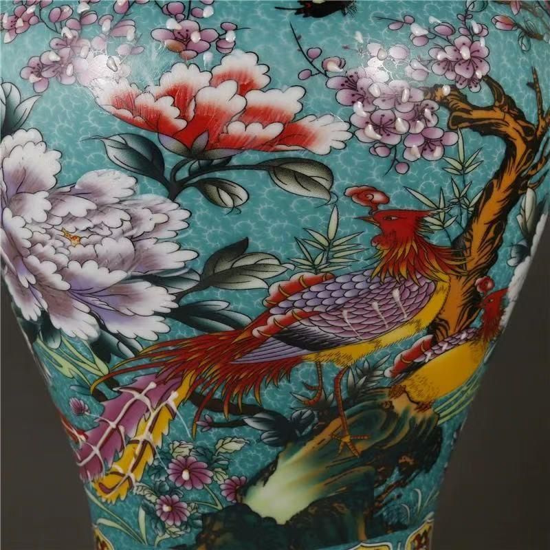 琺瑯彩祥鳳凰花鳥将軍壺 景徳鎮 陶磁器 装飾品 現代工芸品 美術品 置物