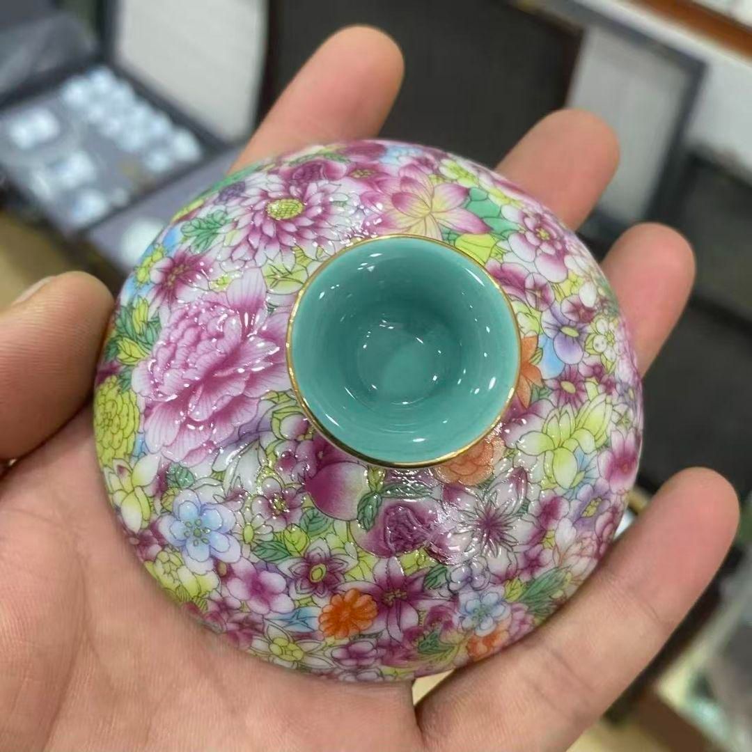 中国茶器 琺瑯万花三才蓋碗 陶磁茶碗 煎茶器 新品未使用 - メルカリ