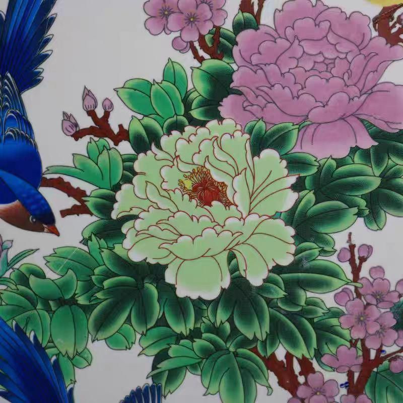 景徳鎮 花鳥図陶板画 応接間 書斎 懸掛 装飾品 工芸品 美術品 置物
