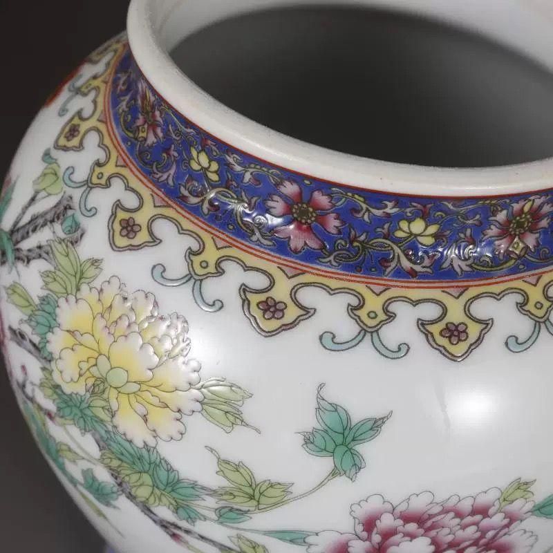 パステル牡丹花紋将軍缶 賞物観賞瓶 景徳鎮 陶磁器 現代工芸品 美術品