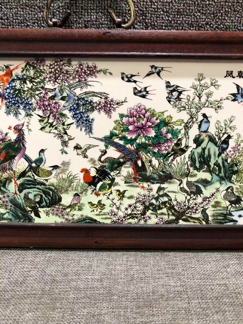 百鳥朝鳳 パステル花鳥陶板画 応接間 書斎 懸掛 装飾品 工芸品 美術品