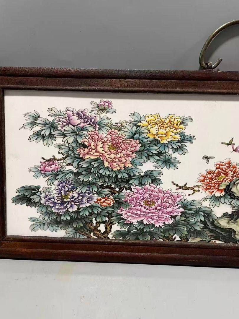 景徳鎮 パステル花開富貴牡丹陶板画応接間 玄関 茶室 書斎 装飾品 工芸品 置物 景徳鎮 パステル花開富貴牡丹陶板画応接間 玄関 茶室 書斎 装飾品 工芸