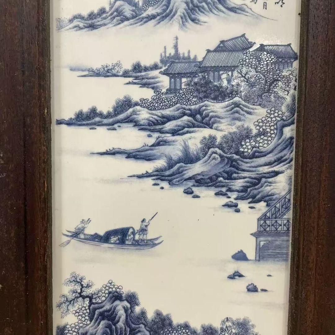 景徳鎮 青花春和景明陶板画 応接間 書斎 装飾品 工芸品 美術品 置物 景徳鎮 青花春和景明陶板画 応接間 書斎 装飾品 工芸品 美術品 置物