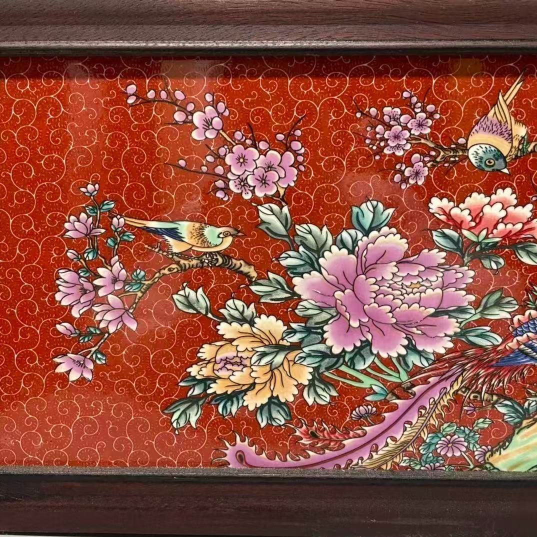 景徳鎮 パステル画花鳥国色天香陶板画 応接間 書斎 茶室 装飾品 工芸品