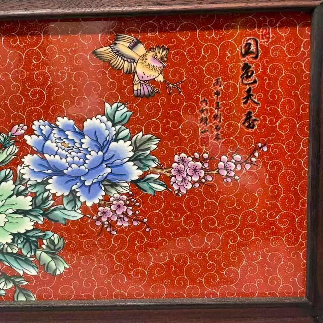 景徳鎮 パステル画花鳥国色天香陶板画 応接間 書斎 茶室 装飾品 工芸品