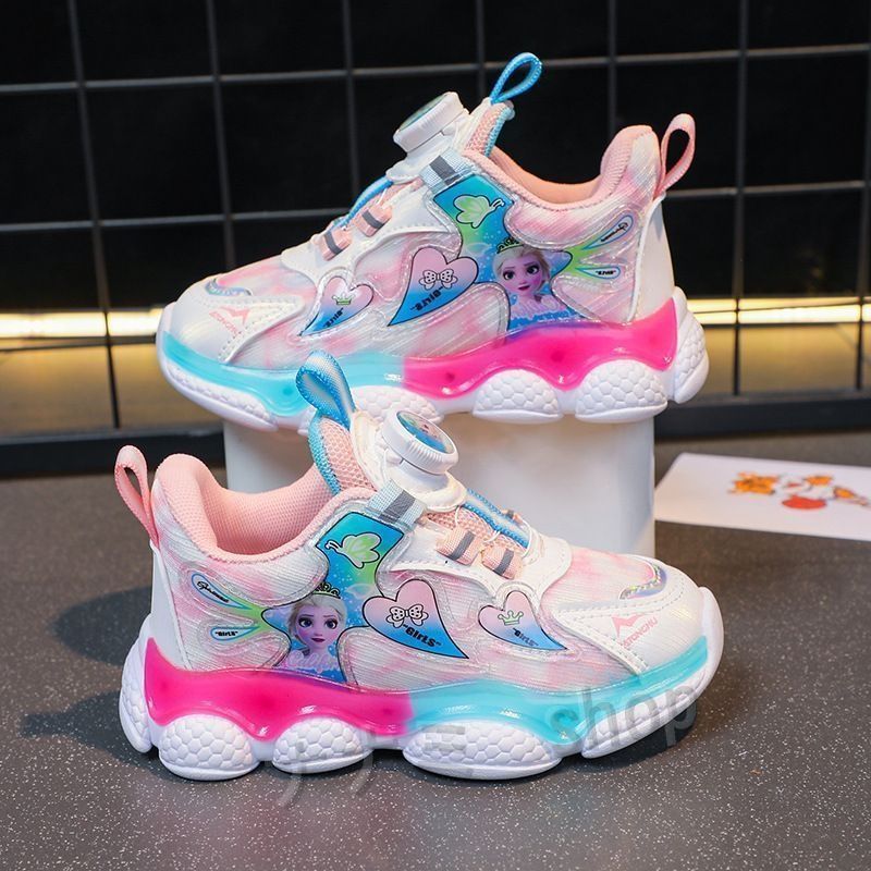 エルサスニーカー 子供靴 ジュニア 子供用 脱ぎ履き ダイヤル式スニーカー 運動靴 通学 軽量 キッズ ランニング　シューズ メッシュ靴