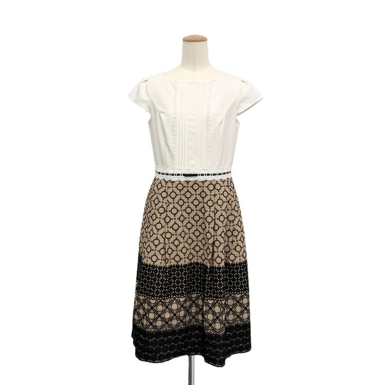 TOCCA トッカ 2025SS AUDEREY ドレス アーカイブ 刺繍ワンピース ホワイト×ベージュ 0 OPTOCM0410