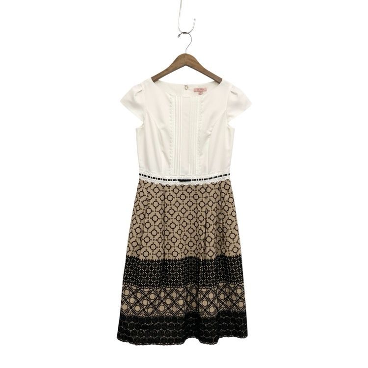  TOCCA トッカ 2025 SS AUDEREY ドレス アーカイブ 刺繍ワンピース ホワイト×ベージュ 0 半袖 ひざ丈ワンピース