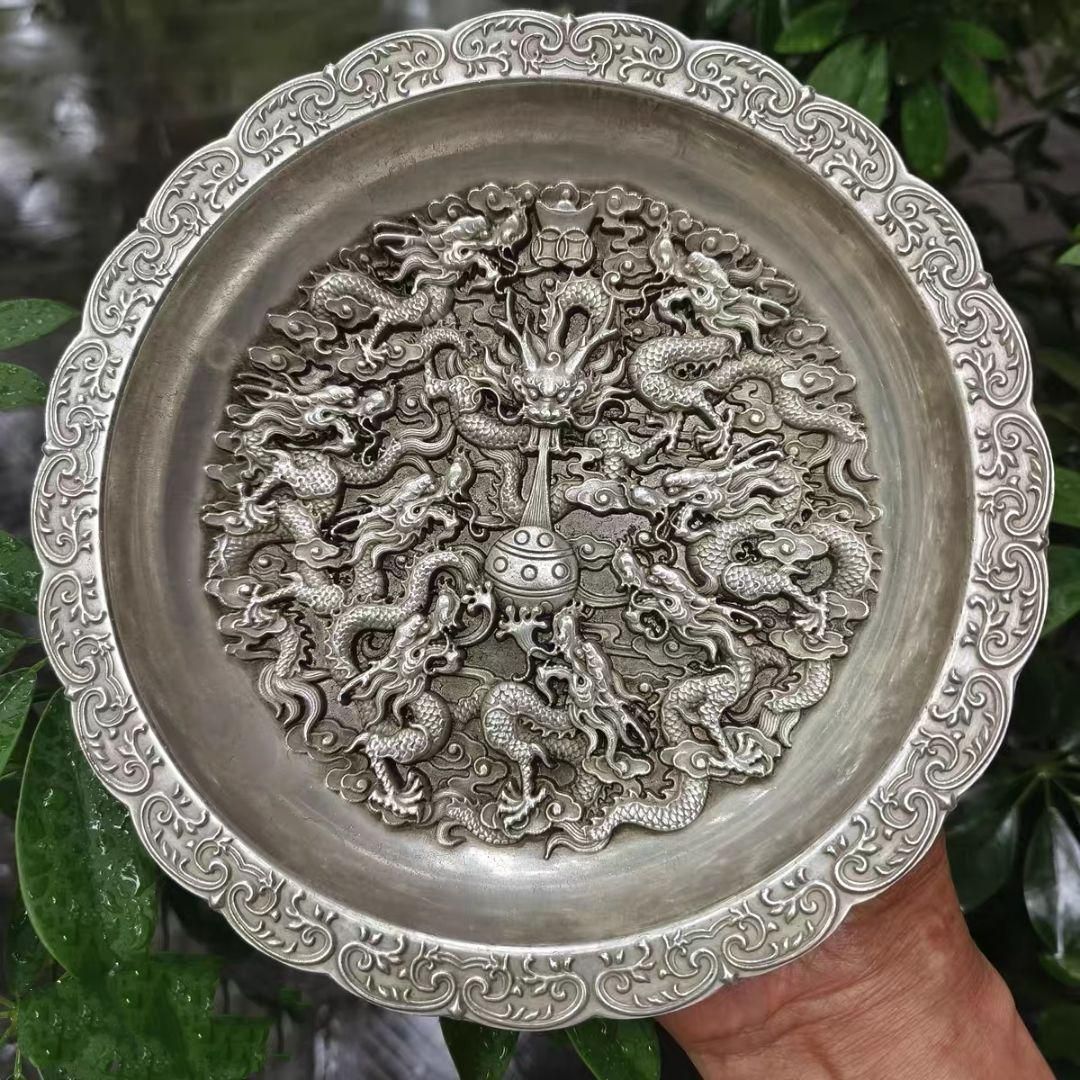 銅製 九龍皿 書道具 文房具 装飾品 工芸品 美術品 置物