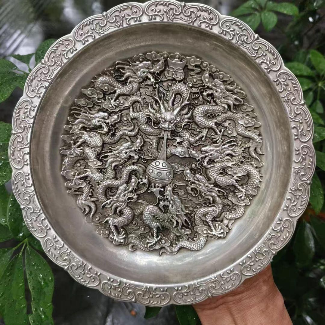 銅細工 九龍皿 書道具 文房具 装飾品 工芸品 美術品 置物 銅製 九龍皿 書道具 文房具 装飾品 工芸品 美術品 置物