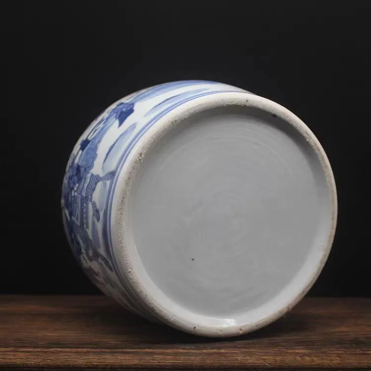 元 青花麒麟送子紋茶缶 景徳鎮 陶磁器 装飾品 現代工芸