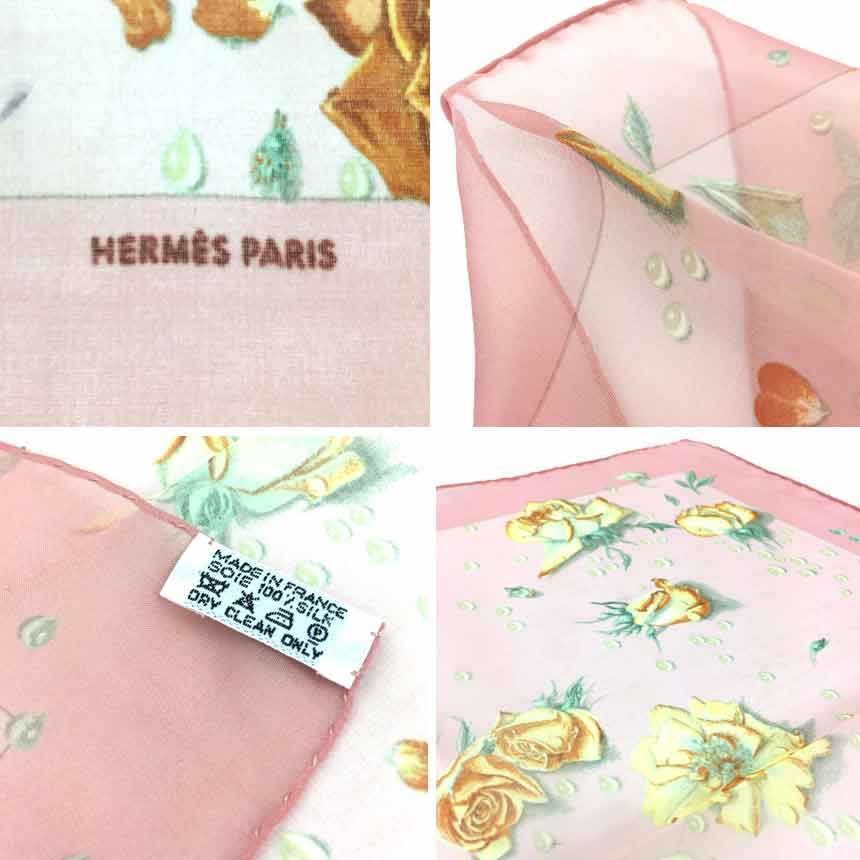 希少 HERMES エルメス スカーフ カレ45 La Rosse 露 バラ 花 ピンク