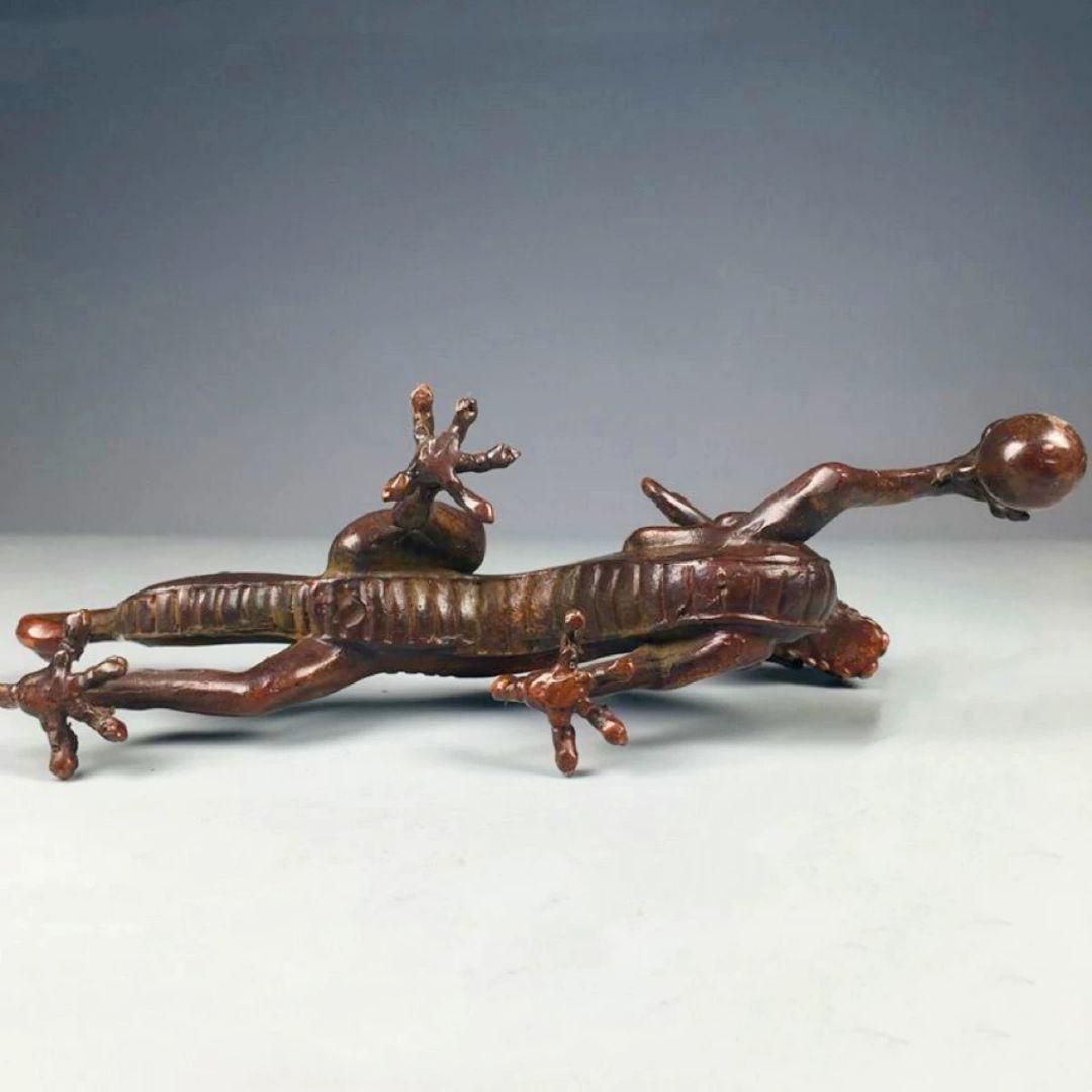 銅製 神獣 青龍 鎮宅 竜獣 霊獣 筆架 筆棚 書道具文房具工芸品 置物