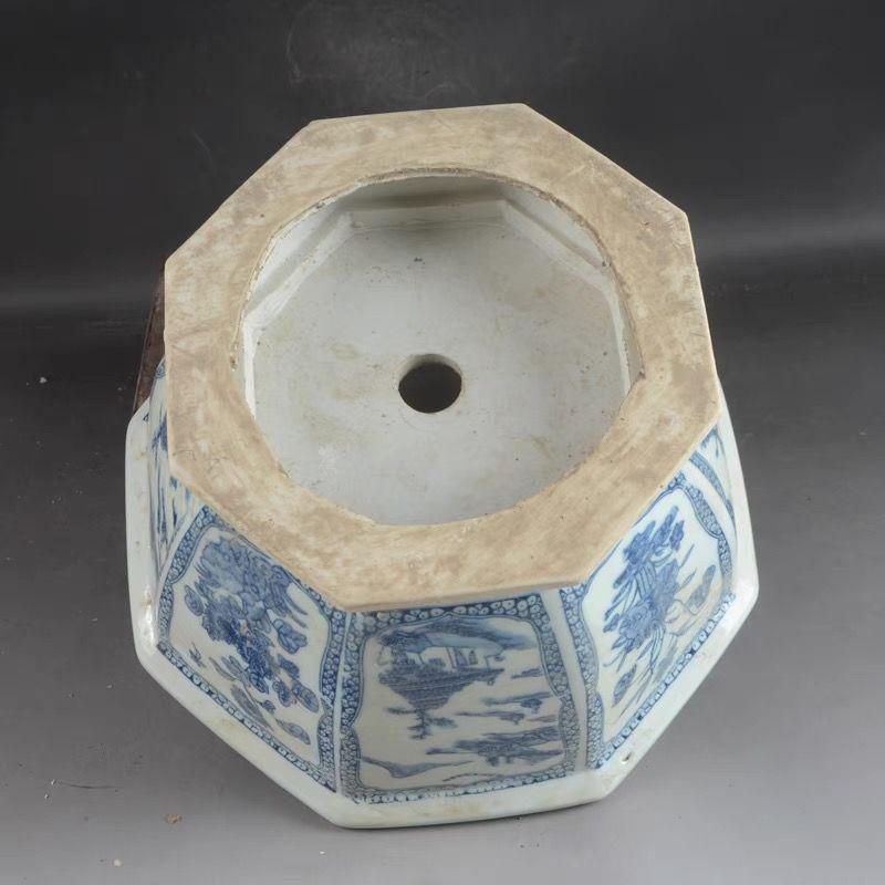 八方青花亭台楼高足鉢 盆栽鉢 植木鉢 多肉植物鉢 小品盆栽鉢 山野草鉢