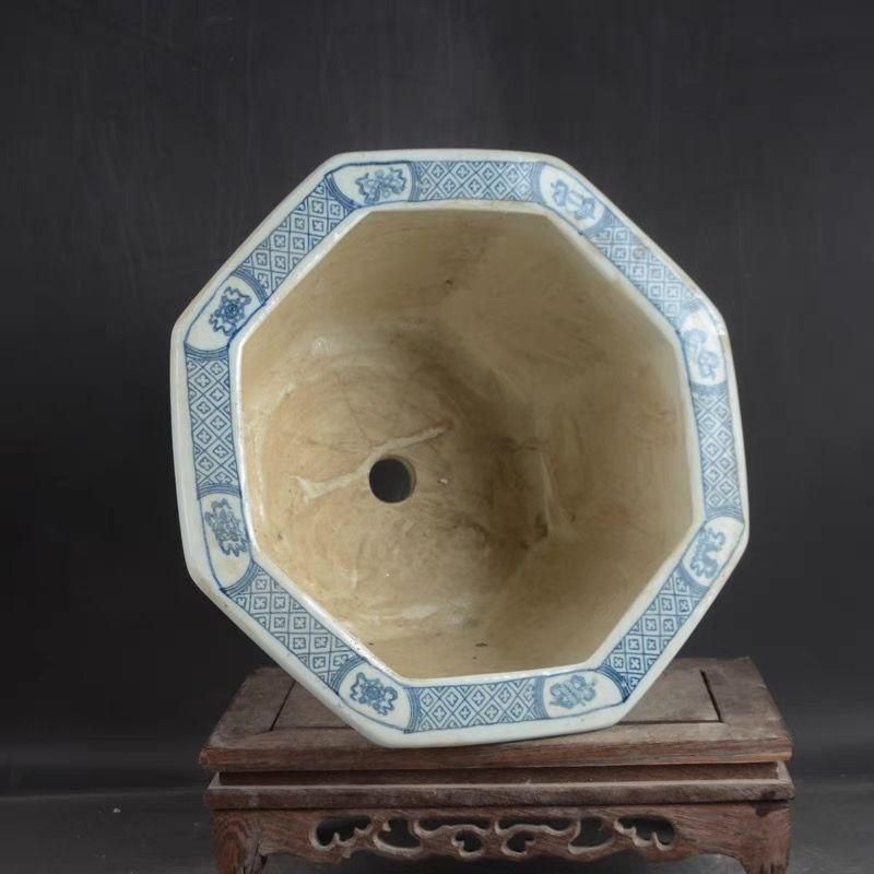 八方青花亭台楼高足鉢 盆栽鉢 植木鉢 多肉植物鉢 小品盆栽鉢 山野草鉢
