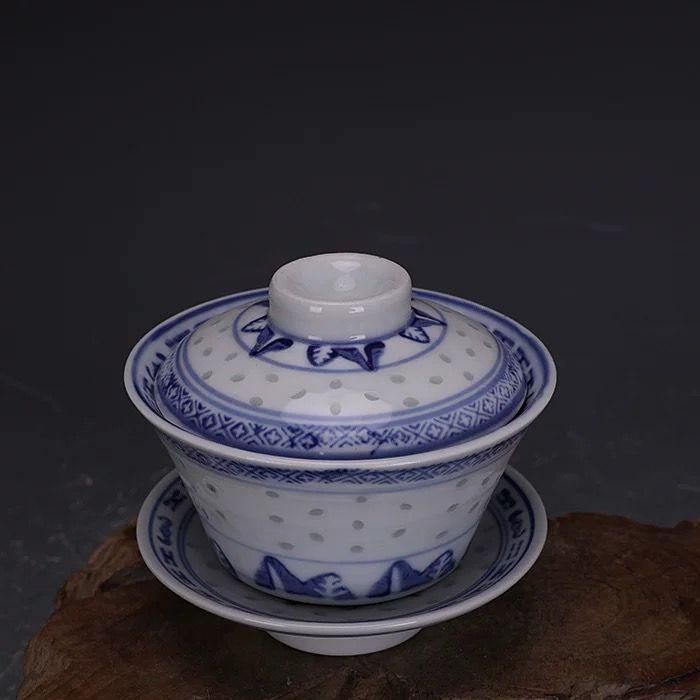 中国茶器 青花玲瓏三才蓋碗 景徳鎮 陶磁器 装飾品 置物 - メルカリ