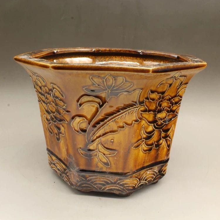 黄釉の八方鉢 盆栽鉢 山野草鉢 多肉植物 植木鉢 小品大品盆栽鉢 陶器鉢