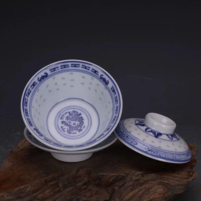 中国茶器 青花玲瓏三才蓋碗 景徳鎮 陶磁器 装飾品 置物 - メルカリ