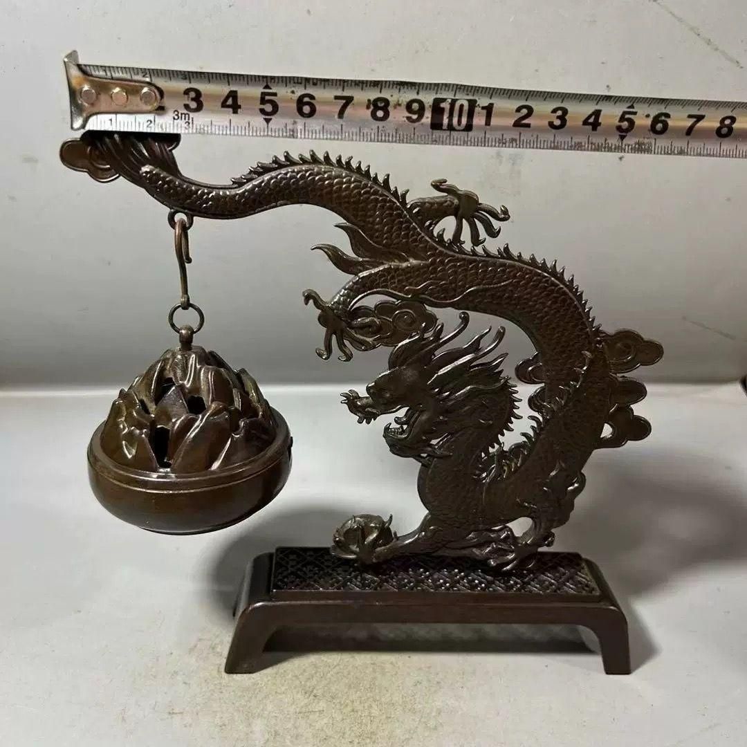 銅祥龍騰青竜弔炉 檀香 龍涎香 茶室 香道具 装飾品 工芸品 美術品