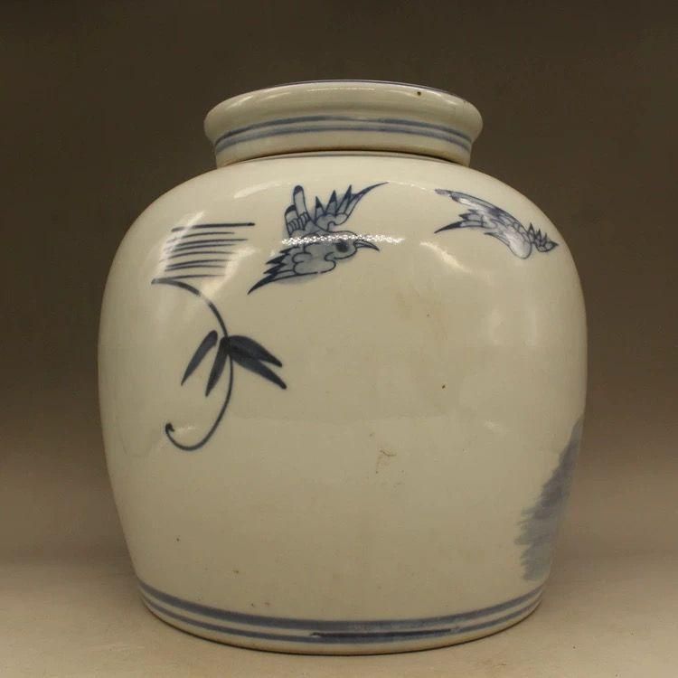 清光緒鯖牡丹蓋缶 景徳鎮 陶磁器 装飾品 現代工芸品 美術品 置物