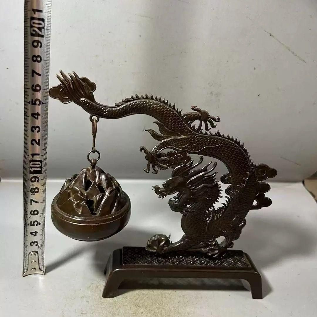 銅製 竜戯珠の灰皿 書道具 文房具 装飾品 工芸品 美術品 銅